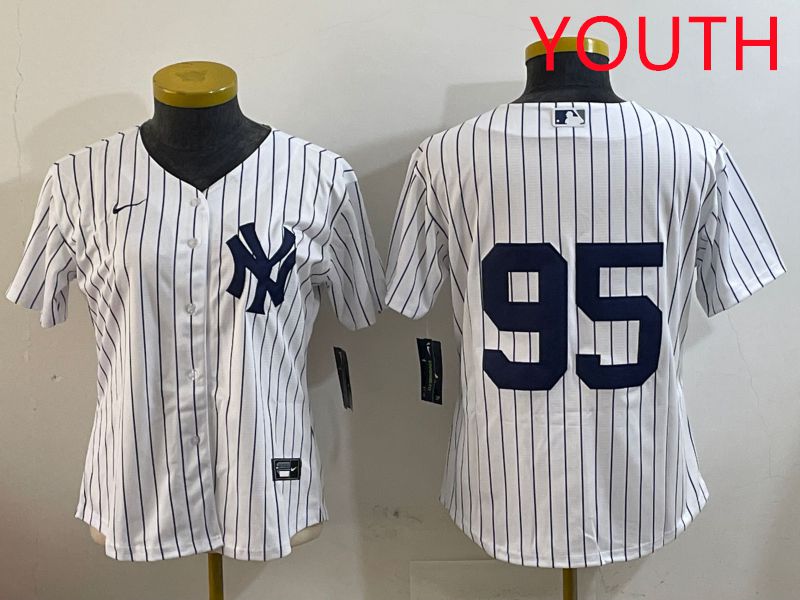 Youth New York Yankees 95 No Name White Stripe Game 2025 Nike MLB Jersey style 2